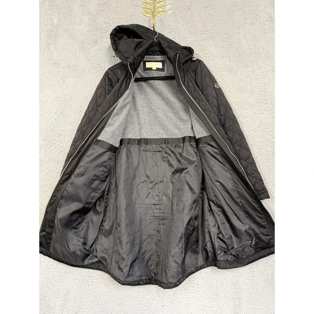 Michael Michael Kors Coat Womens Small Black Quilted‎ Hooded Puffer Long Zip